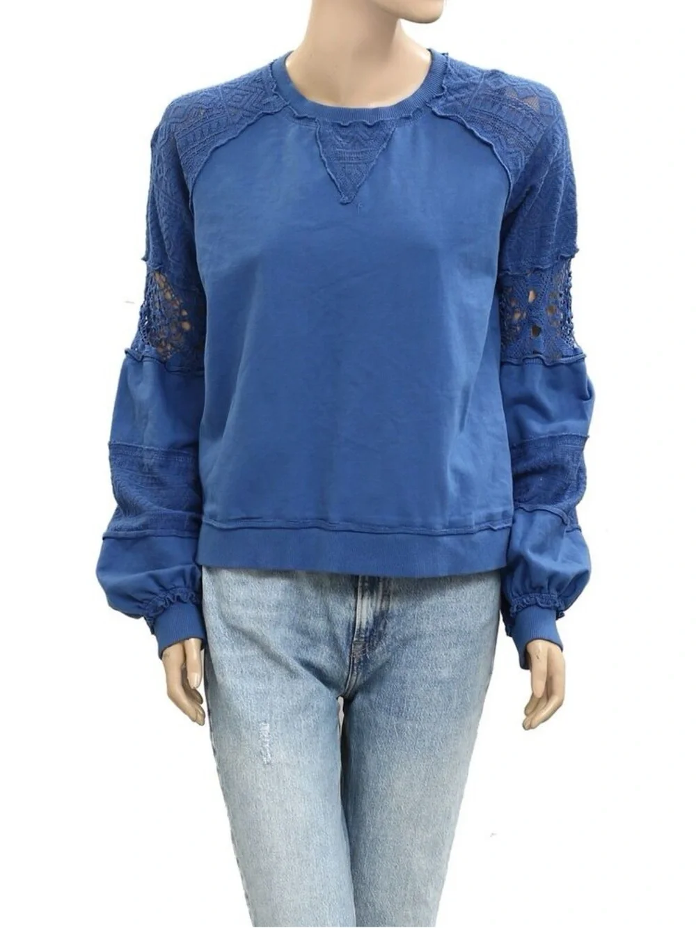 Nwot Anthropologie Teal Lace-Trim Long Sleeve Pullover